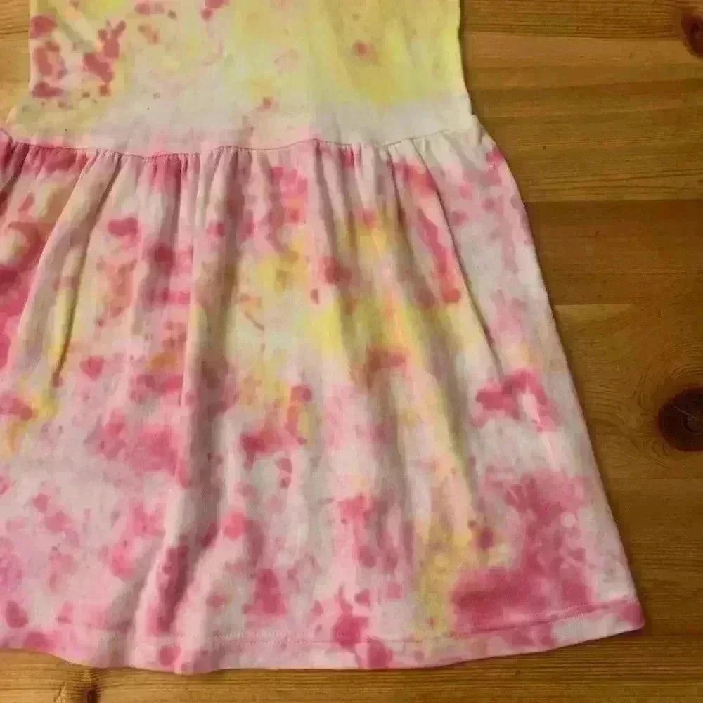 New! Tie dye Pink Yellow Summer Tank Dress skull Girls 8 Cotton - Picture 4 of 4
